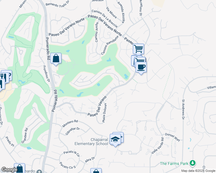 map of restaurants, bars, coffee shops, grocery stores, and more near 17544 Plaza Otonal in San Diego