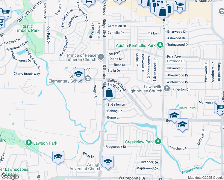 map of restaurants, bars, coffee shops, grocery stores, and more near 1469 Apenzell Lane in Lewisville