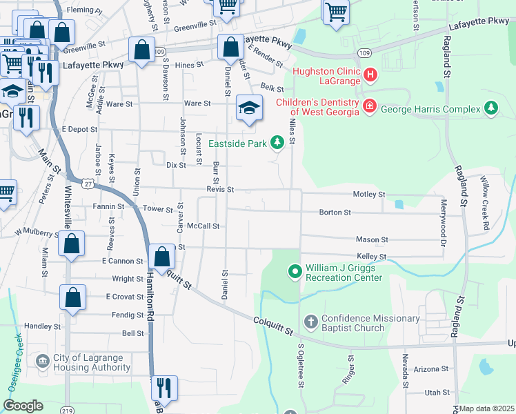 map of restaurants, bars, coffee shops, grocery stores, and more near 605c Borton Street in LaGrange