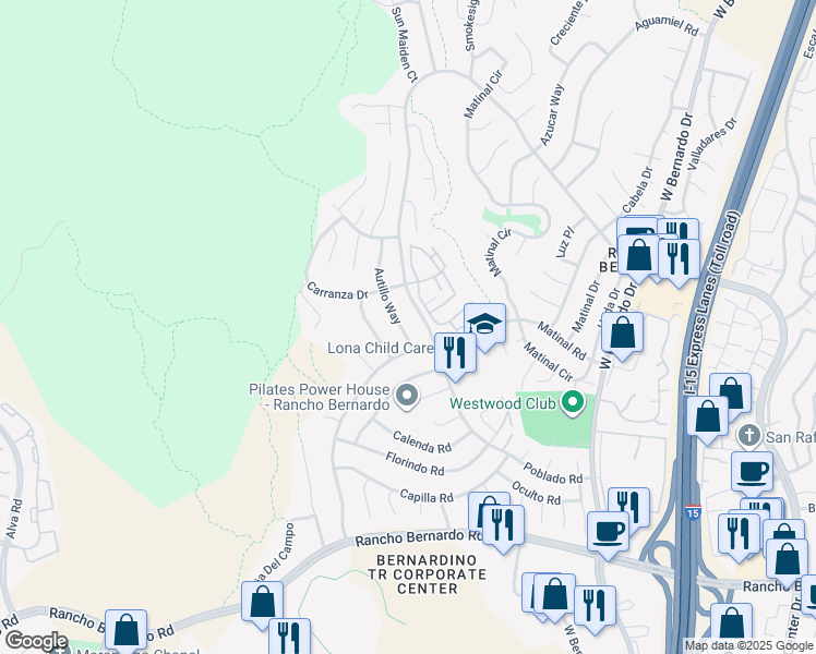 map of restaurants, bars, coffee shops, grocery stores, and more near 11026 Autillo Way in San Diego