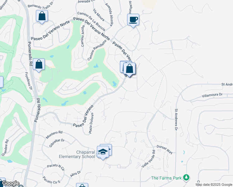 map of restaurants, bars, coffee shops, grocery stores, and more near 13046 Paseo Del Verano in San Diego