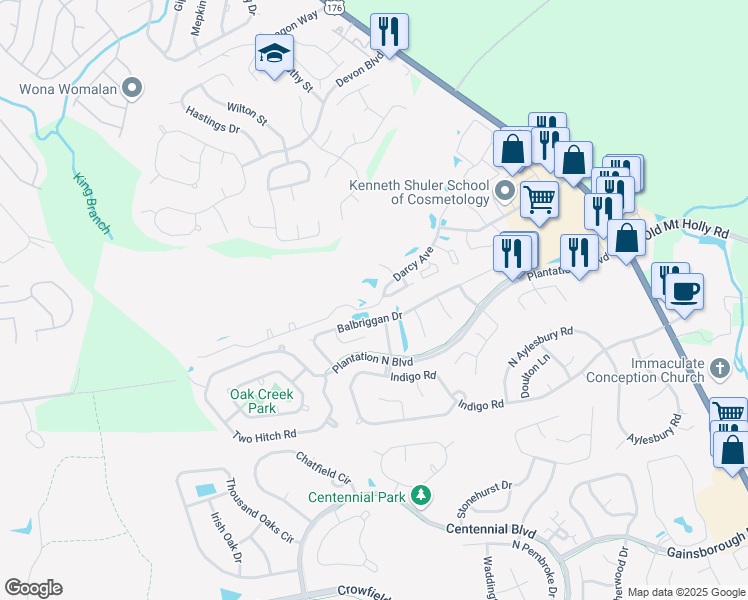 map of restaurants, bars, coffee shops, grocery stores, and more near 152 Darcy Avenue in Goose Creek