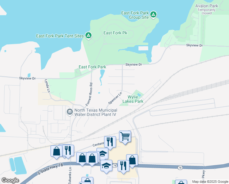 map of restaurants, bars, coffee shops, grocery stores, and more near 2001 Megan Court in Wylie