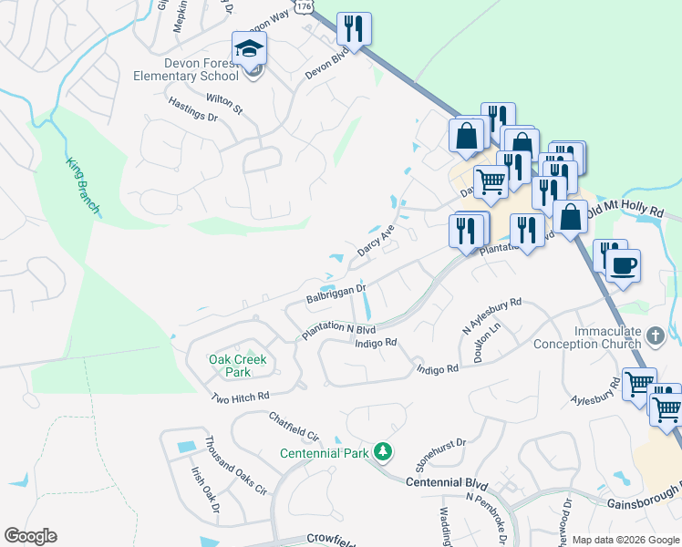 map of restaurants, bars, coffee shops, grocery stores, and more near 151 Darcy Avenue in Goose Creek