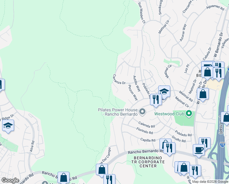 map of restaurants, bars, coffee shops, grocery stores, and more near 11081 Ipai Court in San Diego