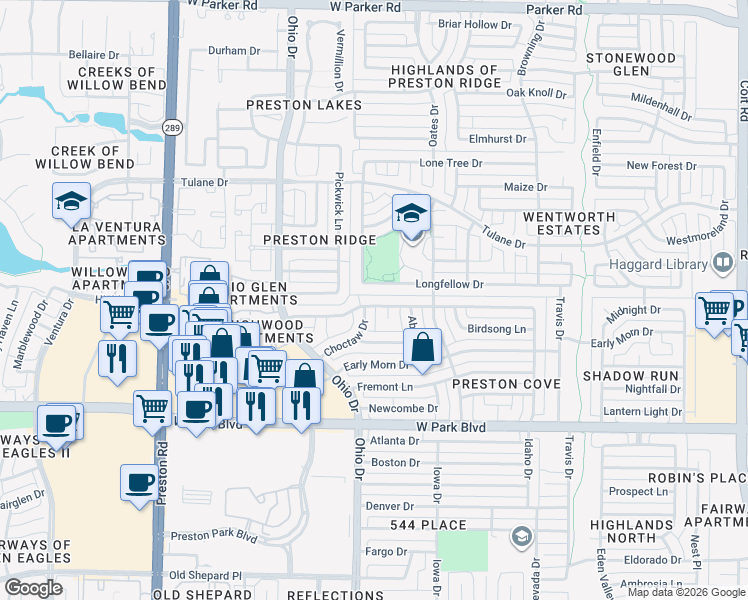 map of restaurants, bars, coffee shops, grocery stores, and more near 4541 Ringgold Lane in Plano