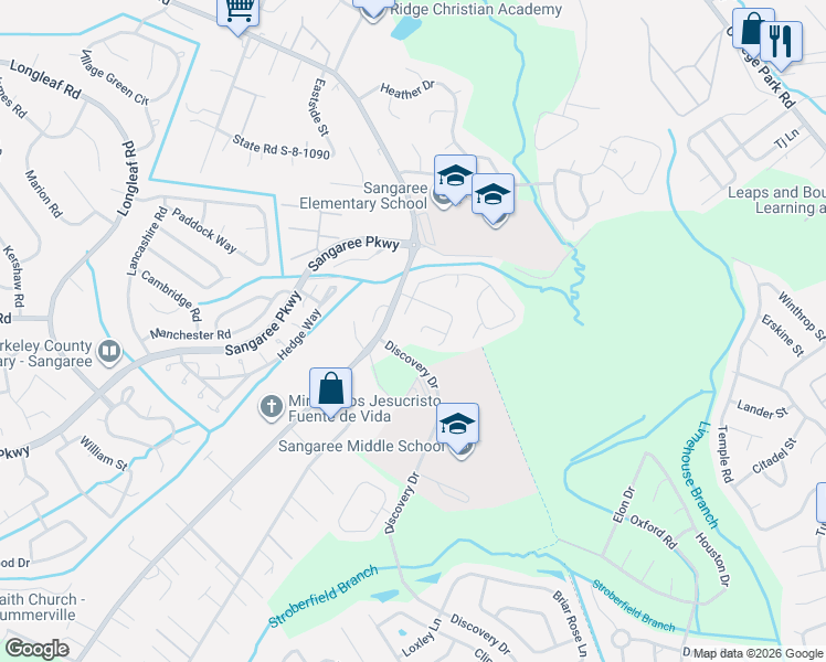 map of restaurants, bars, coffee shops, grocery stores, and more near 105 Trescott Court in Summerville