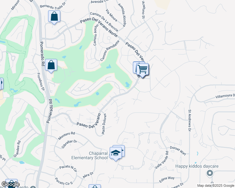 map of restaurants, bars, coffee shops, grocery stores, and more near 17503 Plaza Marlena in San Diego