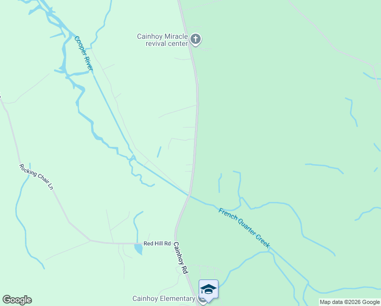 map of restaurants, bars, coffee shops, grocery stores, and more near 2597 Cainhoy Road in Huger