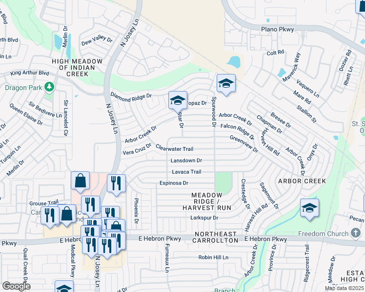 map of restaurants, bars, coffee shops, grocery stores, and more near 2011 Clearwater Trail in Carrollton