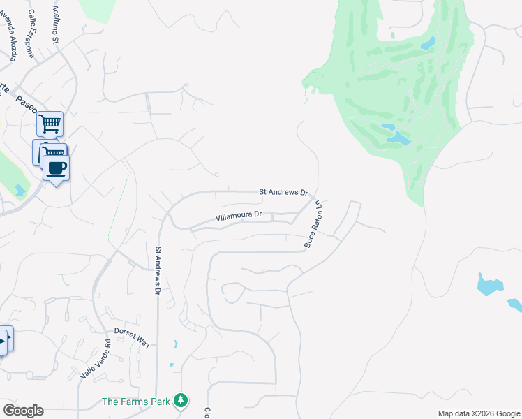 map of restaurants, bars, coffee shops, grocery stores, and more near 17818 Villamoura Drive in Poway