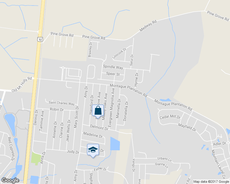 map of restaurants, bars, coffee shops, grocery stores, and more near 152 Evergreen Magnolia Avenue in Goose Creek