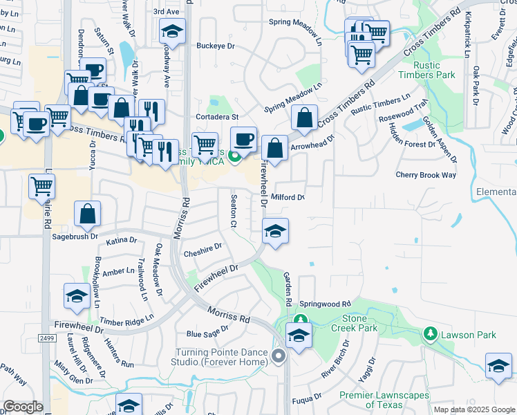map of restaurants, bars, coffee shops, grocery stores, and more near 1804 Spinniker Court in Flower Mound