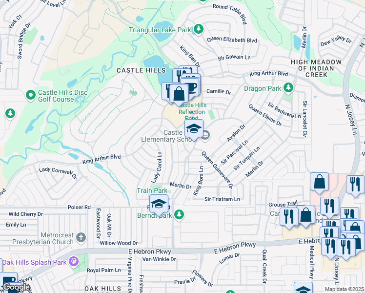 map of restaurants, bars, coffee shops, grocery stores, and more near 1044 Lady Lore Lane in The Colony