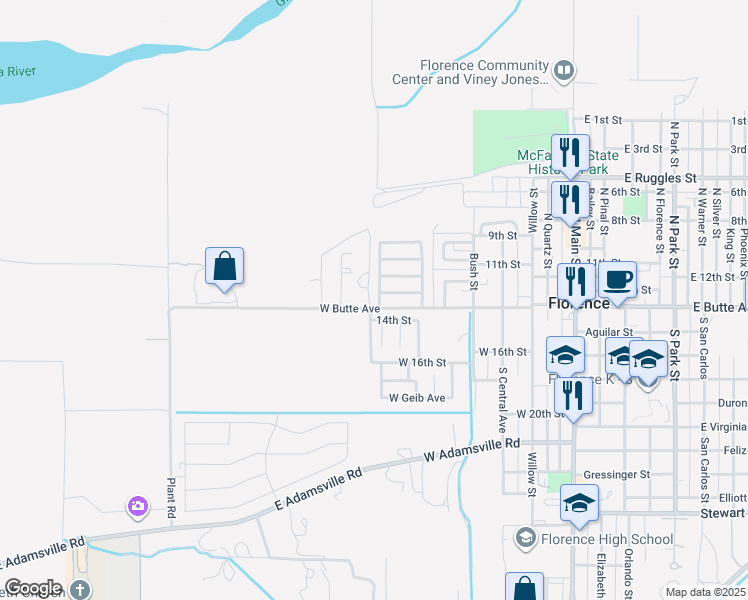 map of restaurants, bars, coffee shops, grocery stores, and more near 42 North Sycamore Street in Florence