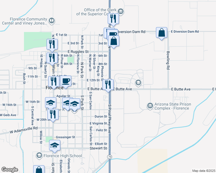 map of restaurants, bars, coffee shops, grocery stores, and more near in Florence