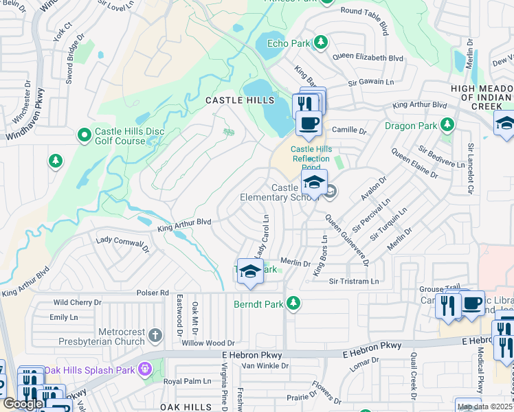 map of restaurants, bars, coffee shops, grocery stores, and more near 1105 Damsel Ginger Lane in Lewisville