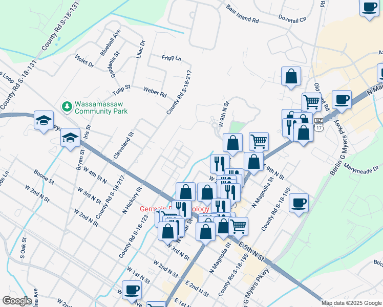 map of restaurants, bars, coffee shops, grocery stores, and more near 210 Sweetspire Lane in Summerville