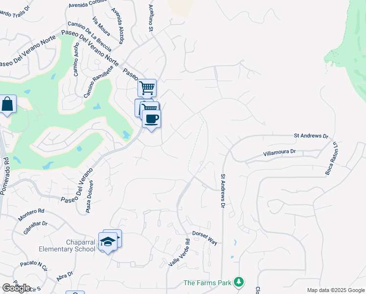 map of restaurants, bars, coffee shops, grocery stores, and more near 17762 Old Winery Way in Poway