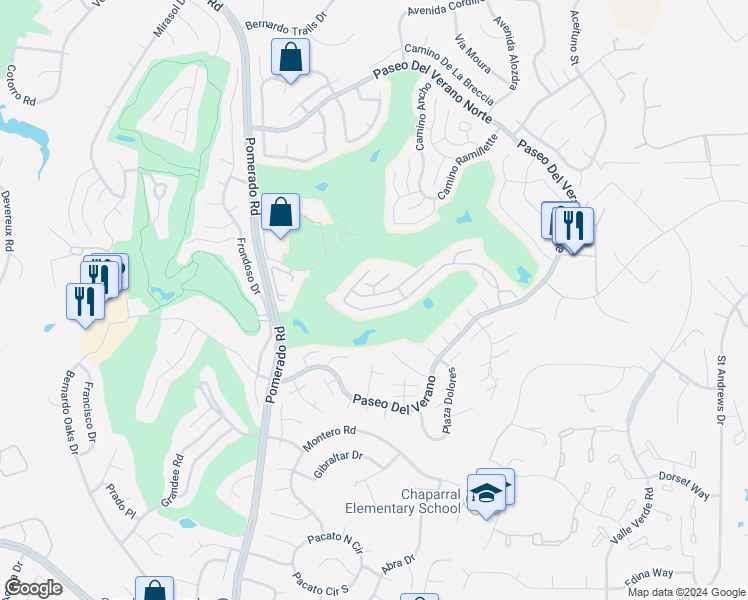 map of restaurants, bars, coffee shops, grocery stores, and more near 12953 Caminito Dosamantes in San Diego