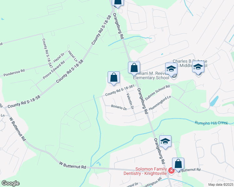 map of restaurants, bars, coffee shops, grocery stores, and more near 119 Corrientes Court in Summerville