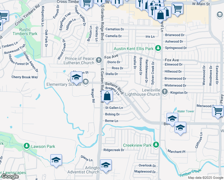 map of restaurants, bars, coffee shops, grocery stores, and more near 1469 Apenzell Lane in Lewisville