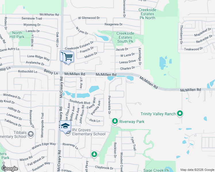 map of restaurants, bars, coffee shops, grocery stores, and more near 1323 Periwinkle Drive in Wylie