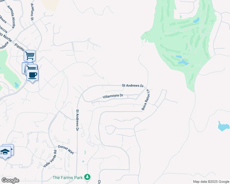 map of restaurants, bars, coffee shops, grocery stores, and more near 17806 Villamoura Drive in Poway