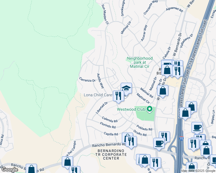 map of restaurants, bars, coffee shops, grocery stores, and more near 11006 Autillo Way in San Diego