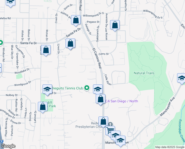 map of restaurants, bars, coffee shops, grocery stores, and more near 1259 Berryman Canyon in Encinitas