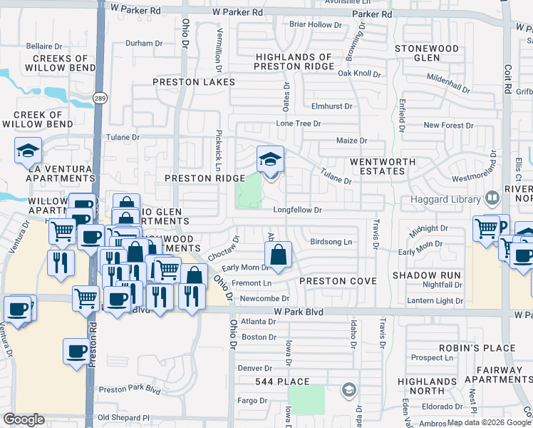 map of restaurants, bars, coffee shops, grocery stores, and more near 4517 Ringgold Lane in Plano