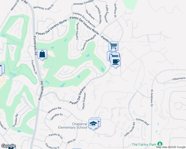 map of restaurants, bars, coffee shops, grocery stores, and more near 17523 Plaza Marlena in San Diego