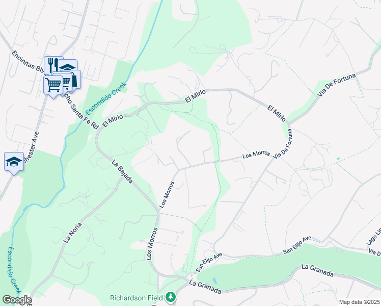 map of restaurants, bars, coffee shops, grocery stores, and more near 17534 Los Morros in Rancho Santa Fe