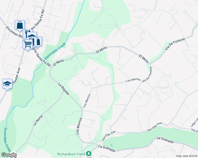 map of restaurants, bars, coffee shops, grocery stores, and more near 17534 Los Morros in Rancho Santa Fe
