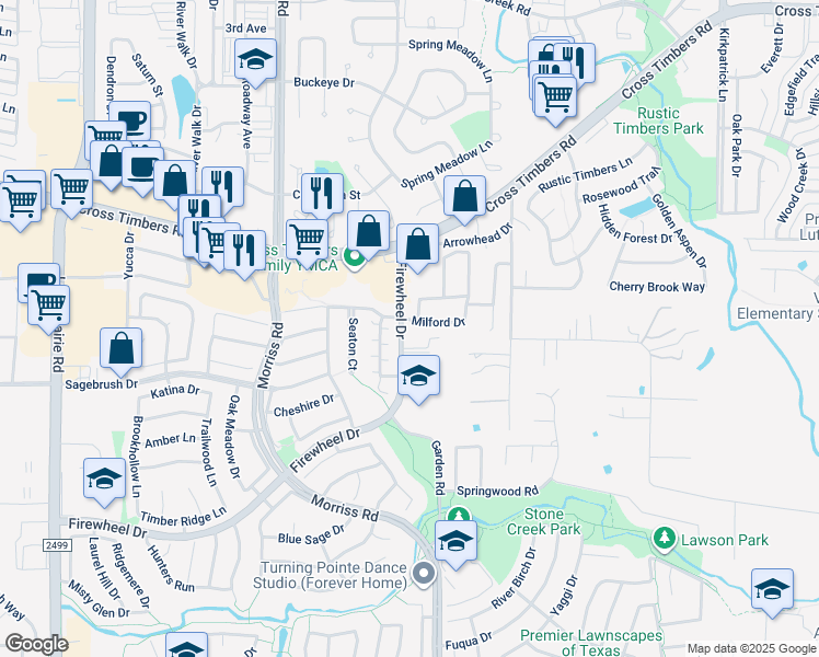 map of restaurants, bars, coffee shops, grocery stores, and more near 1804 Spinniker Court in Flower Mound