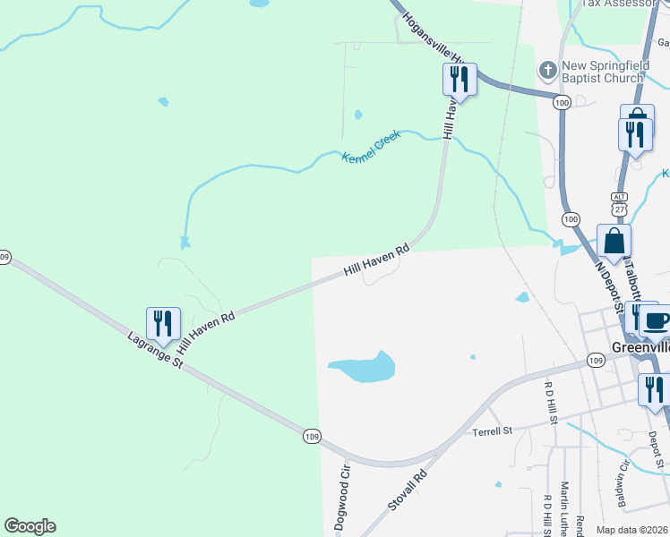 map of restaurants, bars, coffee shops, grocery stores, and more near 540 Hill Haven Road in Greenville