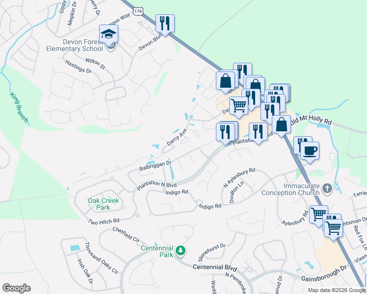 map of restaurants, bars, coffee shops, grocery stores, and more near 101 Gryce Loch Court in Goose Creek