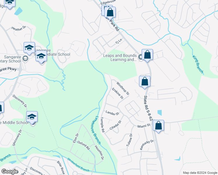 map of restaurants, bars, coffee shops, grocery stores, and more near 717B Temple Road in Ladson