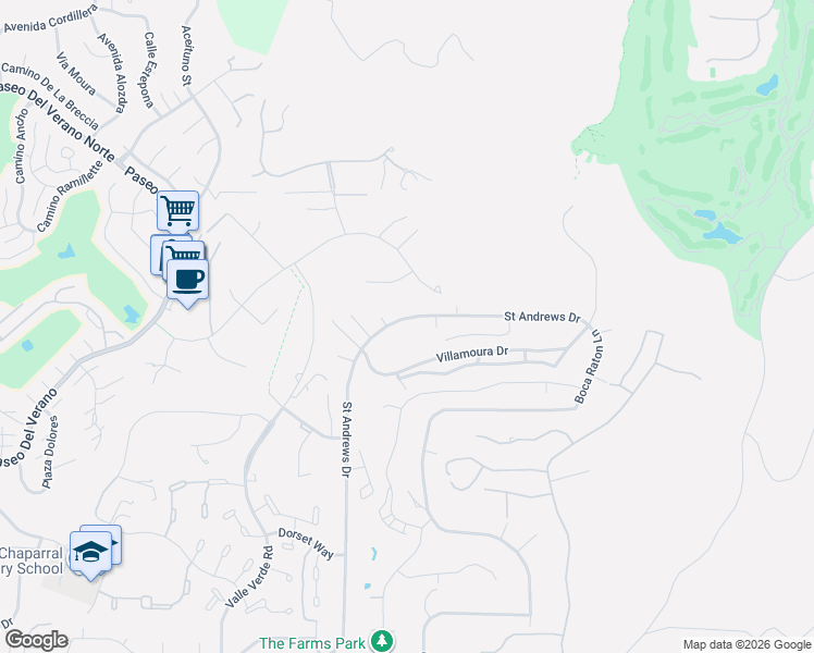 map of restaurants, bars, coffee shops, grocery stores, and more near 17724 Villamoura Drive in Poway