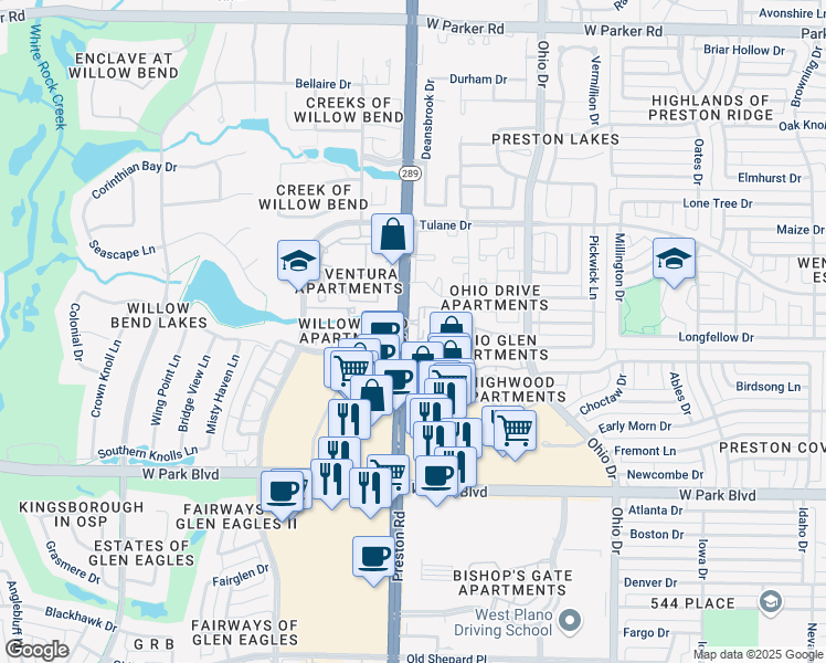 map of restaurants, bars, coffee shops, grocery stores, and more near in Plano