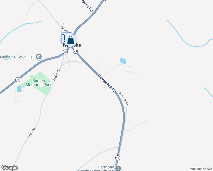 map of restaurants, bars, coffee shops, grocery stores, and more near 15627 Hamlet Mill Road in New Site