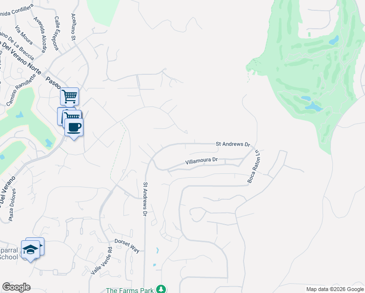map of restaurants, bars, coffee shops, grocery stores, and more near 13541 Old Winery Road in Poway