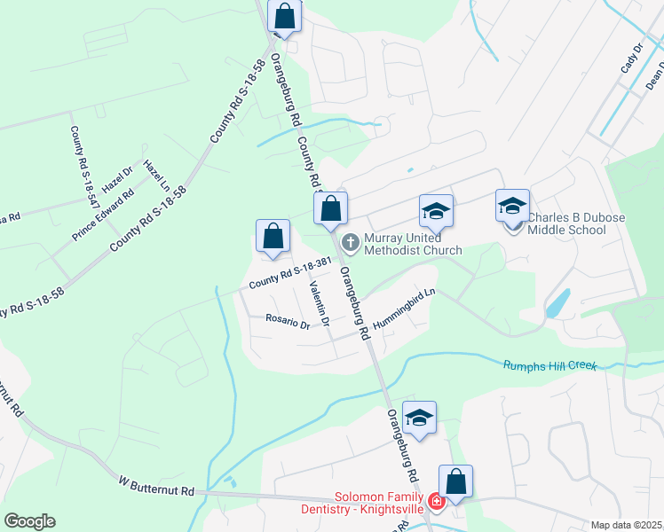 map of restaurants, bars, coffee shops, grocery stores, and more near 109 Salinas Court in Summerville
