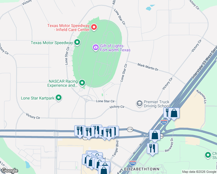 map of restaurants, bars, coffee shops, grocery stores, and more near 3575 Lone Star Circle in Fort Worth