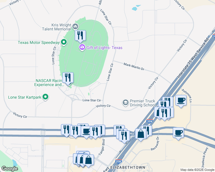 map of restaurants, bars, coffee shops, grocery stores, and more near 3567 Lone Star Circle in Fort Worth