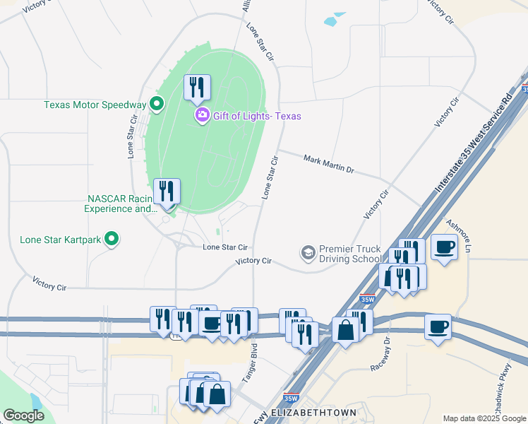 map of restaurants, bars, coffee shops, grocery stores, and more near 3575 Lone Star Circle in Fort Worth