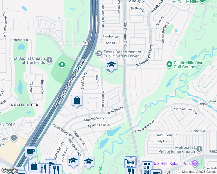 map of restaurants, bars, coffee shops, grocery stores, and more near 4516 Maumee Drive in Carrollton