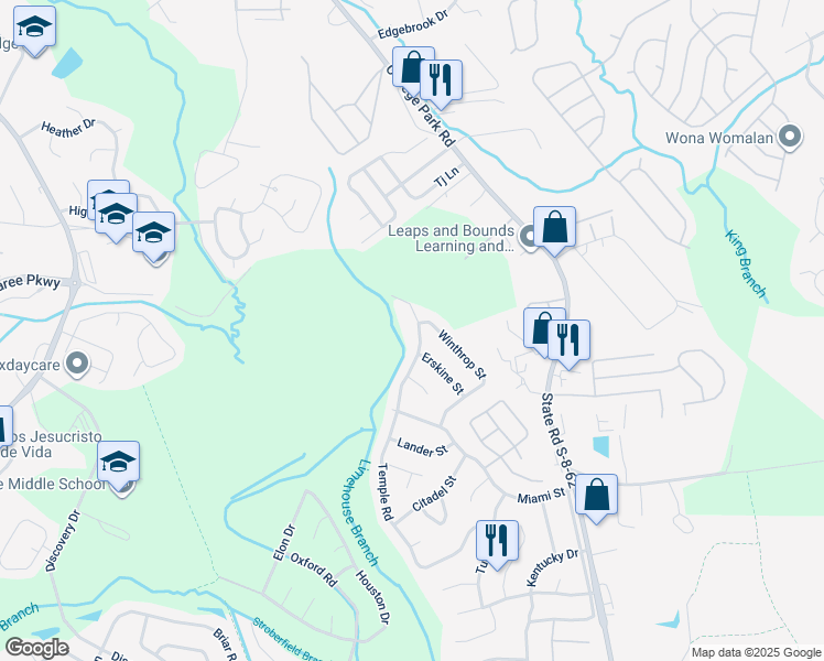 map of restaurants, bars, coffee shops, grocery stores, and more near 813B Temple Road in Ladson