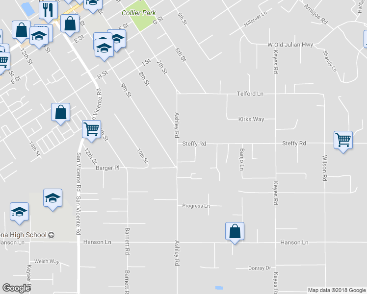 map of restaurants, bars, coffee shops, grocery stores, and more near 850 Steffy Road in Ramona