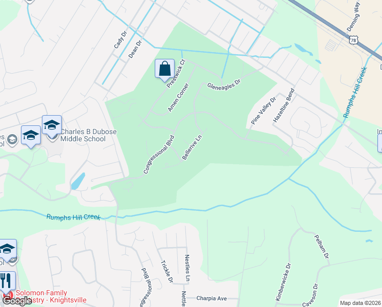 map of restaurants, bars, coffee shops, grocery stores, and more near 205 Bellerive Lane in Summerville